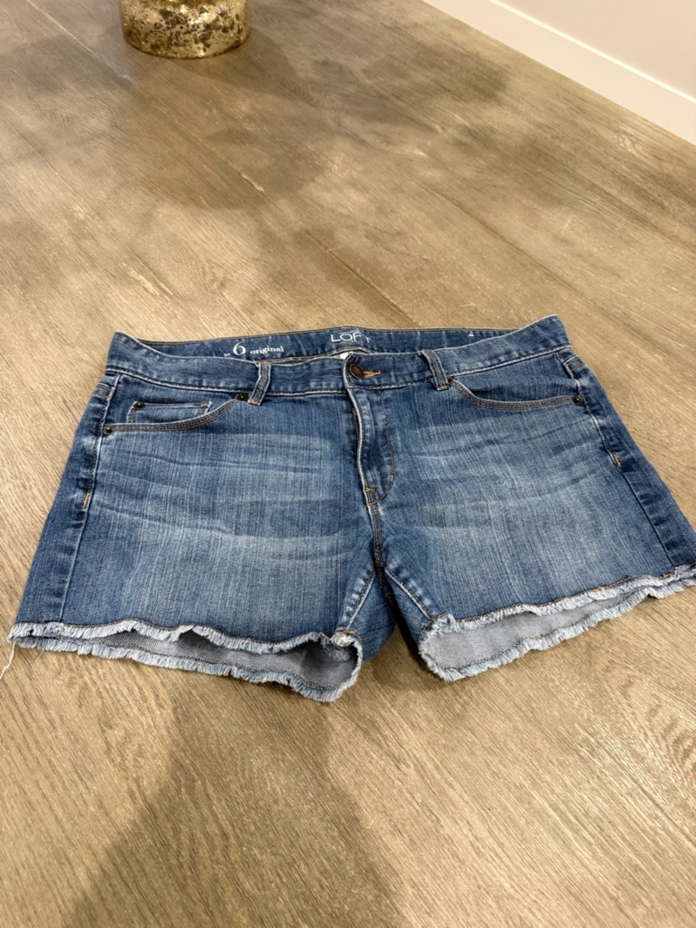LOFT Blue Frayed Hem Denim Jean Shorts